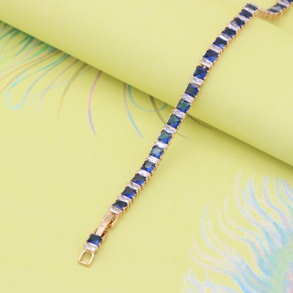 "Rose Gold Tennis Bracelet with Blue & White CZ, Elegant Sparkle Look, XPBL0741 - Picture 9 of 12